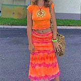 Fashion Sundress Floral Print Bright Colors Bohemian Style Casual Summer Holiday Beach Party Streetwear Orange Midi