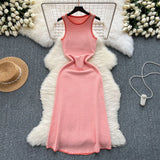 Striped Knitted Dress Woman 2025 New Summer Korean Version Of The Long Sleeveless Vest
