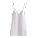 Chain Backless Dress Sexy Deep V Neck Party Club Mini Dresses Summer Vintage Sleeveless Spaghetti Strap Short Robe