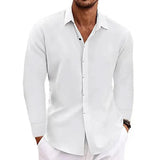 Men's Linen Long-Sleeved T-Shirt Loose Sweatshirt Solid Long-Sleeved Cotton Shirt Men's Large Size Men's