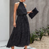 Cotton Dress Women Maxi Summer Long Party Clothes Polka Dot Print Sexy Backless Sleeveless Irregular Beach Sundress
