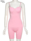 Sisterlinda Sexy Strap Low Cut Skinny Rompers Women Sleeveless Tight One Piece Workout Loungewear Patchwork Playsuits