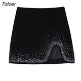 Women Fashion Shinning Sequined Design Irregular Velvet Mini Skirt Faldas Mujer Female Chic Side Zipper Vestidos
