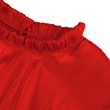 Red Formal Puff Sleeves Ruffle Peplum