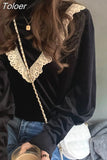 Lace Blouses Ruffle Patchwork Women Black Shirts Korean Vintage Turtleneck Elegant Ladies Tops Blusa Mujer De Moda