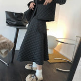 Women Winter New Niche Design Rhombic Oblique Short Cotton Jacket High Waist Skirt Oversize A-line skirt For Two Piece