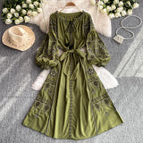 Dress Lady Autumn And Winter Cladding Heavy Embroidered Puff Cuff Cuffs Mid-Long Festive