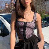 Mesh Polka Dot print breasted Slash Neck crop top 2020 Summer Women Sleeveless Camisole Top Female Streetwear