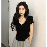Short Sleeve Tshirt Women Summer 2022 Pure Color Slim Y2k Crop Tops Female Irregular Basic Tees Outwear Elegant