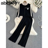 2 Pieces sweater Set Women Tracksuit Sweater + loose Trousers CHIC Pullover Sweater+ Knitted Carrot pants