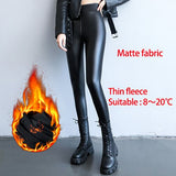 pants Black faux leather pants women warm High Waist fleece leggings fashion tights winter clothes women 2022 fall