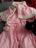 Yskkt Women Lolita Autumn Coat Warm Fur Collar Bowknot Dress Jacket Fashion Sweet Princess Breasted Overcoat Halloween