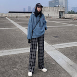 Korean Style Wide Leg Pants Women Streetwear Thin Summer Plaid Pants Oversize Female Checkered Trousers High