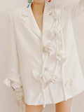 Fashion Women's Blazer Notched Collar Loose Diamonds Buttons Spliced Flower White Suit Jackets summer 2023 New