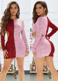 Contrast Color Cut Out Sexy Long Sleeve Sequin Mini Club