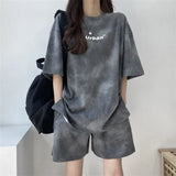 Women Shorts Matching Set Casual Loose Short Sleeve Clothing Female Print Tops Elastic Waist Pant 2 Piece Suit