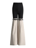 Toloer Horn Trousers 2024 Spring / Summer New High Waist Show Thin Design Sense Belt Splicing Solid Color Slim All-Match Pants-Outfit