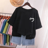 100 Cotton L-5XL Plus Size T Shirt Love Print Tshirt Short Sleeve Women's Tops Summer Kawaii Couple O Neck T