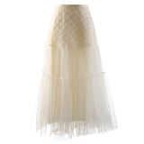 Solid Patchwork Sheer Mesh Skirt For Women High Waist Elegant Midi Skirts Female Clothing Summer Fashion New