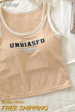 Cotton Letter Printed Women Tank Tops With Bra Pad Elastic Knitting Crop Tops For Women Casual