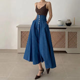 2022 Spring 2 Pieces High Waist Women Denim Skirt Long Vintage Loose Chic Single Breasted Maxi Skirts Woman Jeans