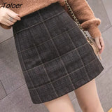 Women Autumn Woolen Plaid A-line Zipper Chic Korean Style Mini Hip-skirt Stylish Preppy Womens Faldas New Streetwear