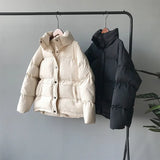Fashion solid women winter down jacket stand collar short single-breasted coat preppy style parka ladies chic outwear