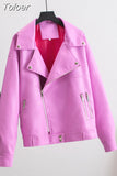 MODA 2023 Women Chic Pu Faux Leather Jackets Coat Spring Autumn Style Motorcycle Biker Jacket Female Oversized