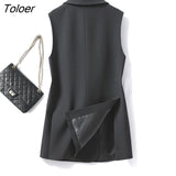 Long Vests Women Sleeveless Simple Back-Slit Designed New Spring Office Ladies Mature Temperament Overcoats Chic