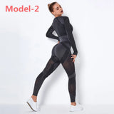 Seamless Gym Sets High Waist Gym Mesh Leggings Shirts Suit Long Sleeve Fitness Workout Sports Running Thin Sport