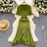 Retro Style High-End Knitted Dress Women's Summer Lotus Side Single Buckle Design Temperament Luxury