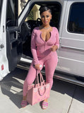 Casual Rib Zip Up Long Sleeve Slim Top And Skinny Pants 2 Piece