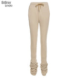 Sisterlinda Street Style Gray Sweatpants for Women Drawstring Casual Extra Long Stacked Pants Winter Thick Warm Trousers