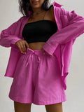 Casual Shorts Tracksuit Long Sleeve Womens Shirts And Hot Waist Shorts Two Pieces Suits Ladies Outfits Summer