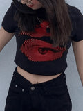 Eye Print Baby Crop Top-Outfit