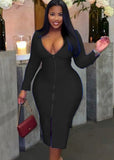 Plus Size V-Neck Zippers Long Bodycon