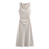 2025 New Fashion Round-Neck Sleeveless Black Silk-Sense Tidling Dress