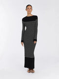 And Winter New Women's Fashion Elegant Round-Neck Dress Striped Dress Long