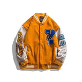 Women Bomber Varsity Jacket Hip Hop Letter Bear Baseball Jackets Streetwear Men Unisex Korean College Single Breasted Loose