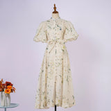 Court Style High Design Feeling Heavy Industry Nail Drill Short Sleeve Single Buckle Dress +