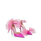 party 2022 Fashion Sandals Women New Summer Shoes Pointed Sardin Cloth Bow Stiletto High Heel Slippers Open Shoes Large