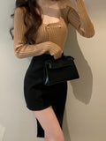 Autumn Short Knitted Sweater Women Pure Color Elegant Pullover Office Lady Y2k Crop Tops Female Korean Fashion