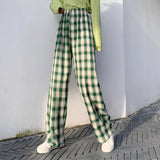Pants Women Wide Leg Loose 4XL Plus Size Slacks Trousers Checkered High Elastic Waist All-match Girl 2021 Spring