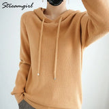Sweatshirts Hoodies Women Autumn Winter 2021 Solid Knitted Pullovers Winter Clothes Women Sweatshirt With Hood