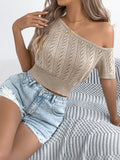 And Summer Leisure Shoulder Hollow Jaw Short Sleeve Knitted Shirt Holiday Short Umbilly Tops Women's