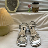 Water Drill Thick Heel Sandals Women 2025 Summer New Heel With Skirts Plus-Size High-Heeled Fashion