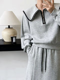 Women's Zipper Lapel Collar Sweatshirt + Drawstring Skirt Two-piece