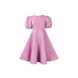 Round Collar Temperament Bubble Sleeves To Close The Waist Of Elegant A-Character