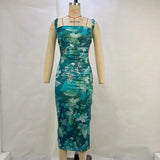 Toloer Women's Summer 2024 New Fashion Print With Open Back Strap Slim Sling Dress-Outfit