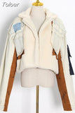 Patchwork Denim Jacket Women Long Sleeve lambswool Coat Tops Female Fashion Clothes Casual 2023 Winter